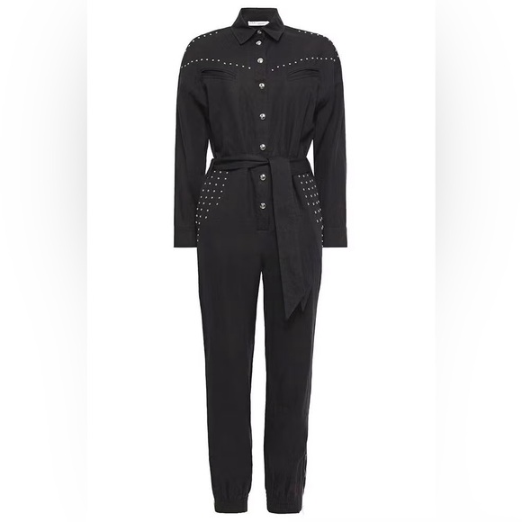 IRO Nicely black studded Jumpsuit cowboy crop size 34 linen cotton blend 0 XS - Picture 1 of 7